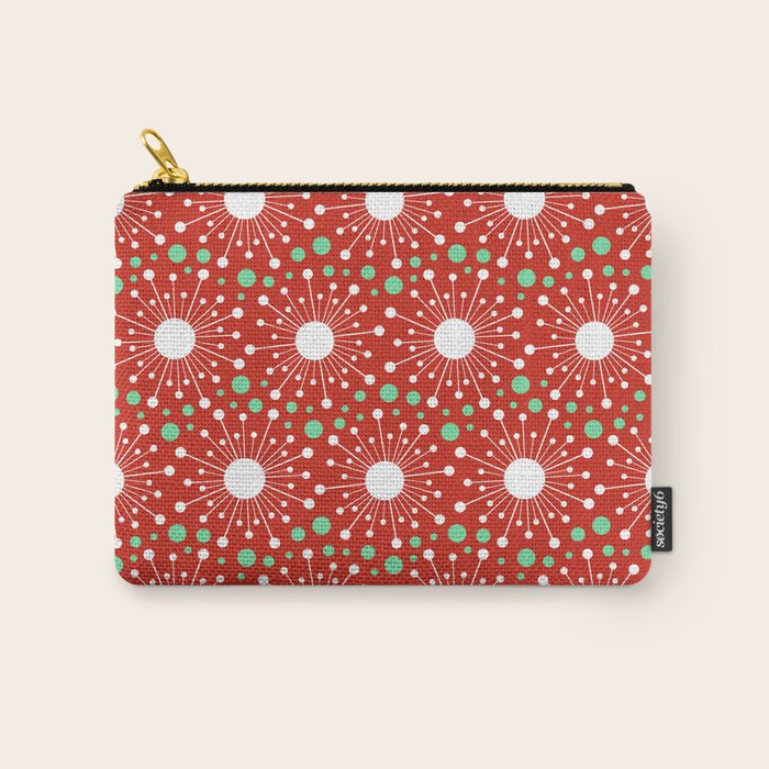 Christmas Holiday Midcentury Modern Atomic Snowflakes In Red Green And White Carry All Pouch