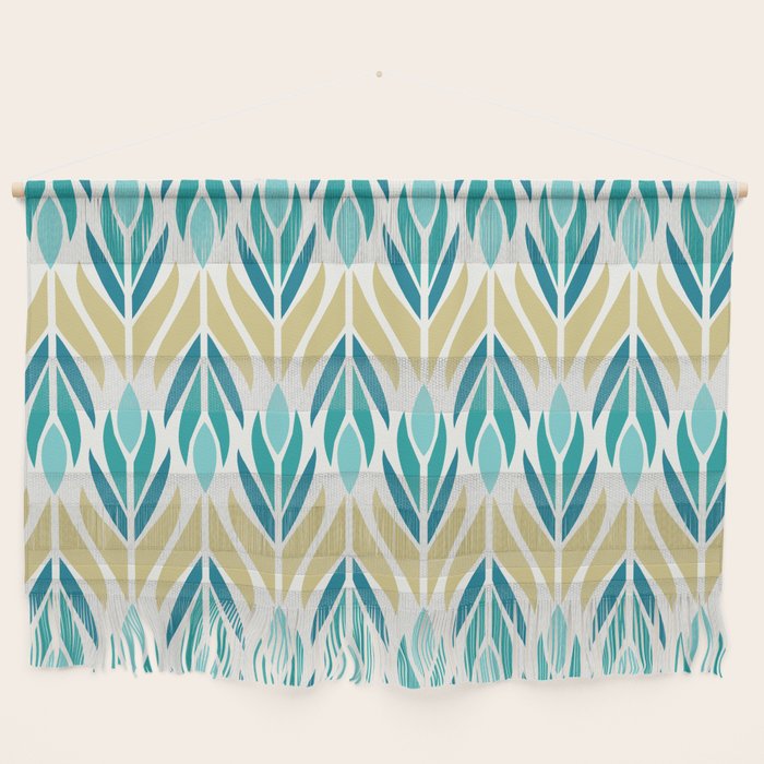 Mid Century Modern Abstract Floral Pattern In Turquoise Teal Aqua And Marigold Wall Hanging