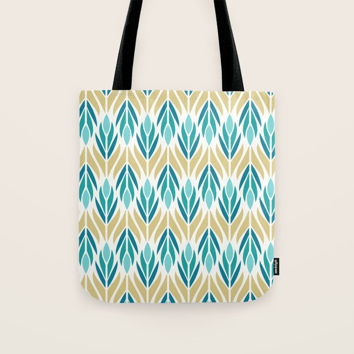 Mid Century Modern Abstract Floral Pattern In Turquoise Teal Aqua And Marigold Tote Bag
