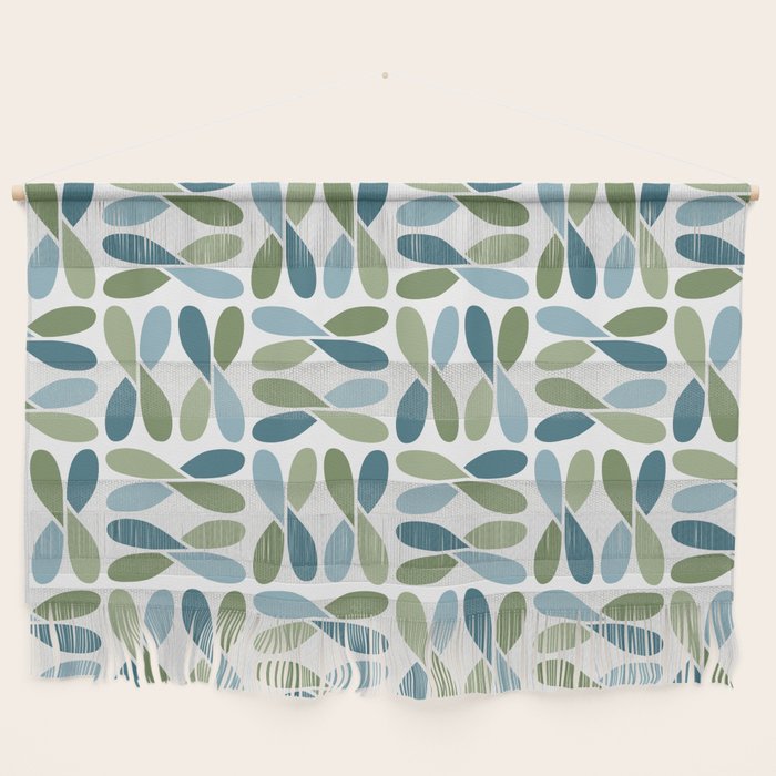 Retro Mid Century Modern Abstract Leaf Pattern Teal Blue Dill Green Wall Hanging