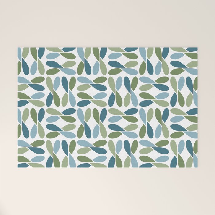 Retro Mid Century Modern Abstract Leaf Pattern Teal Blue Dill Green Welcome Mat
