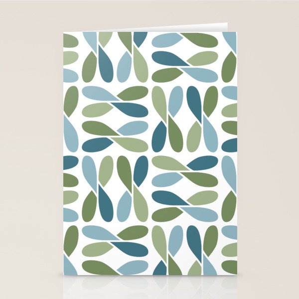 Retro Mid Century Modern Abstract Leaf Pattern Teal Blue Dill Green Stationery Card