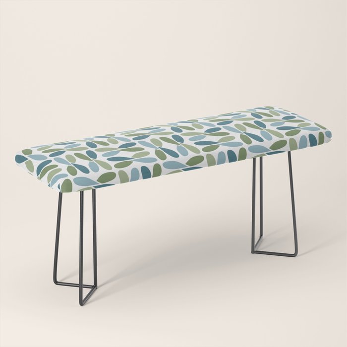 Retro Mid Century Modern Abstract Leaf Pattern Teal Blue Dill Green Bench