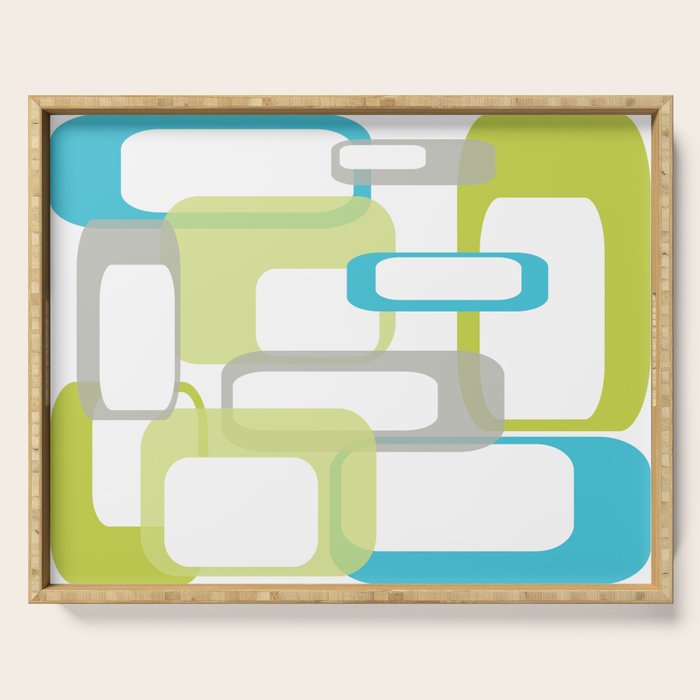 Mid-Century Modern Rectangle Design Blue Green And Gray Serving Tray