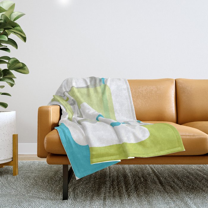 Mid-Century Modern Rectangle Design Blue Green And Gray Throw Blanket