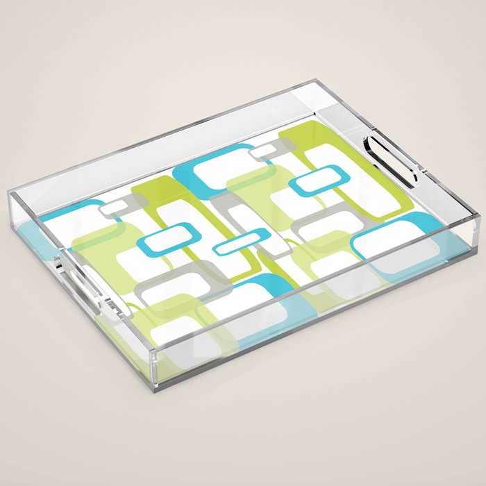 Mid-Century Modern Rectangle Design Blue Green And Gray Acrylic Tray