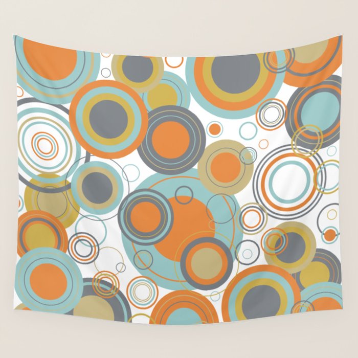 Retro Mid Century Modern Circles Geometric Bubbles Pattern Wall Tapestry