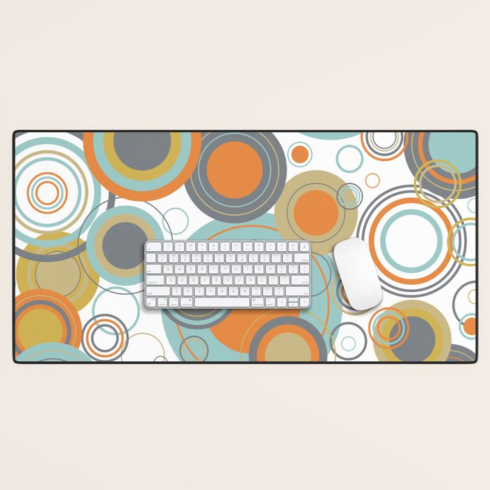 Retro Mid Century Modern Circles Geometric Bubbles Pattern Desk Mat