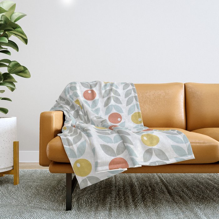 Mid Century Modern Retro Leaf And Circle Pattern Throw Blanket