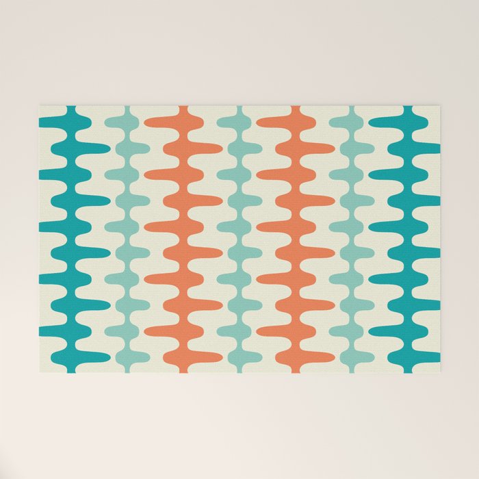 Retro Mid Century Modern Trellis Print Orange And Teal Welcome Mat