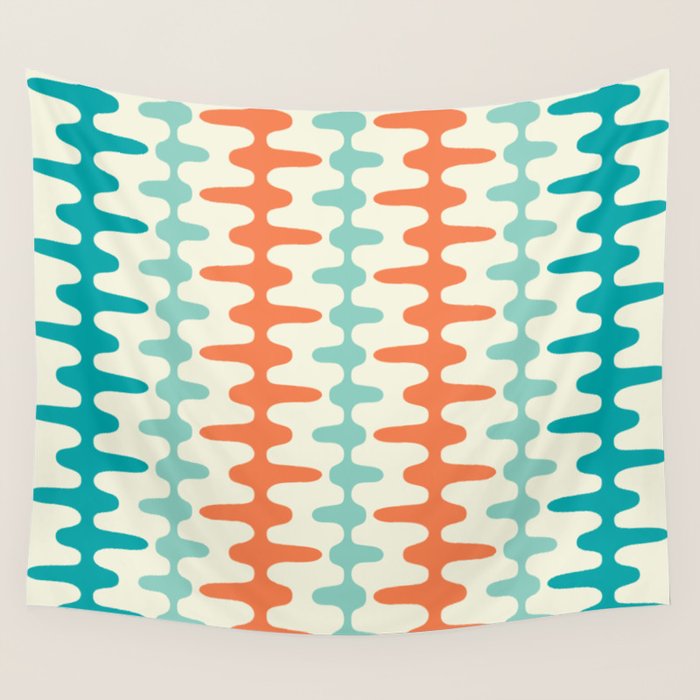 Retro Mid Century Modern Trellis Print Orange And Teal Wall Tapestry