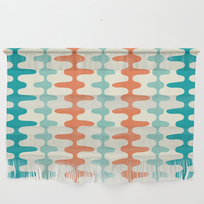 Retro Mid Century Modern Trellis Print Orange And Teal Wall Hanging