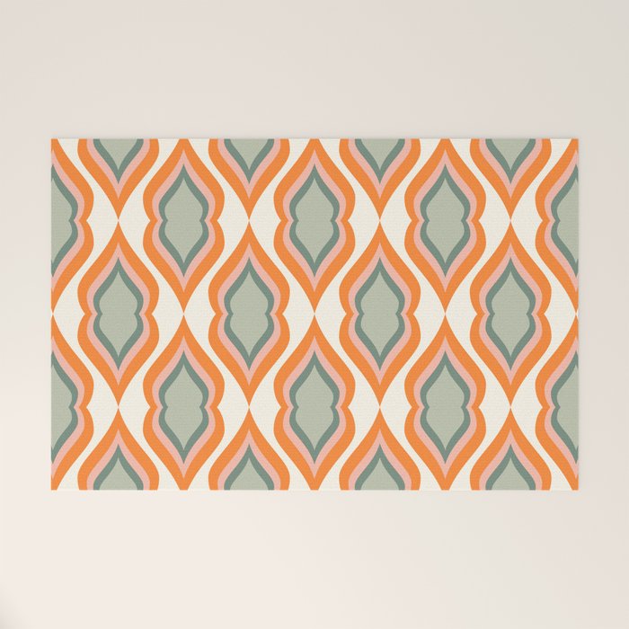 Mid Century Mod Retro Modern Shapes Orange Pink Green Welcome Mat
