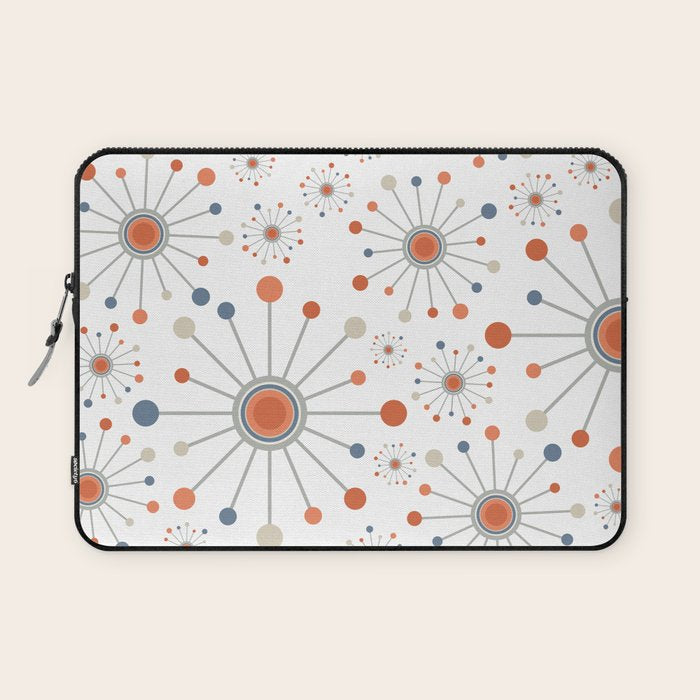 Retro Starburst Mid Century Modern Atomic Stars In Blue Orange Gray Beige Laptop Sleeve