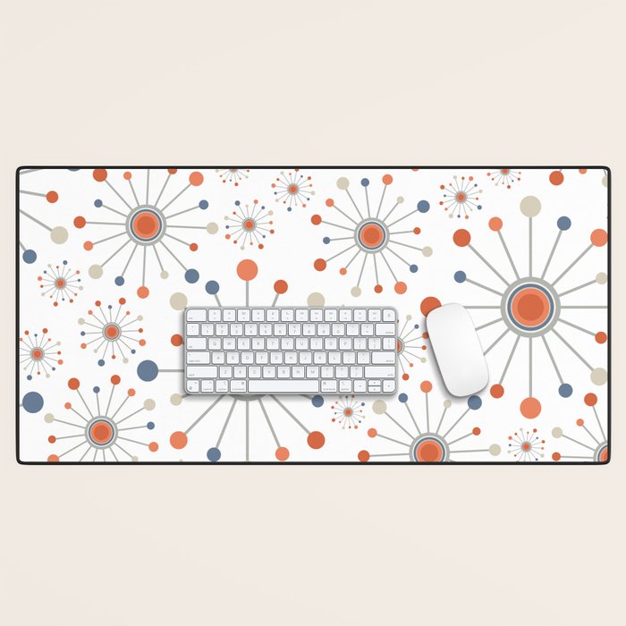 Retro Starburst Mid Century Modern Atomic Stars In Blue Orange Gray Beige Desk Mat