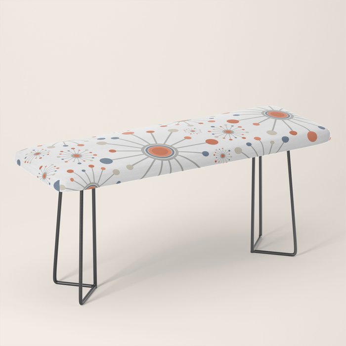 Retro Starburst Mid Century Modern Atomic Stars In Blue Orange Gray Beige Bench