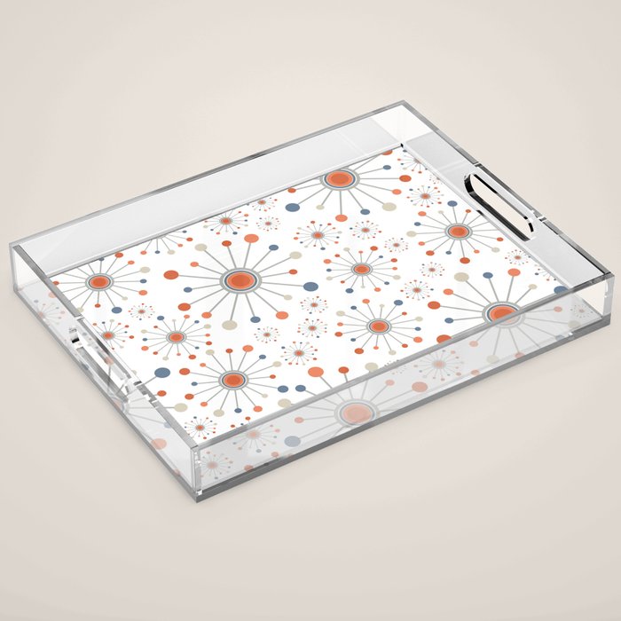 Retro Starburst Mid Century Modern Atomic Stars In Blue Orange Gray Beige Acrylic Tray