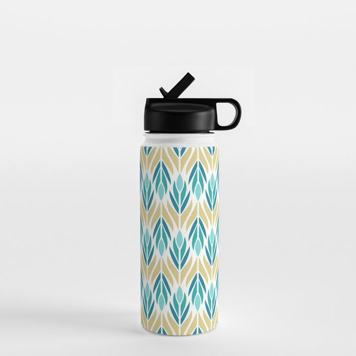 Mid Century Modern Abstract Floral Pattern In Turquoise Teal Aqua And Marigold Water Bottle