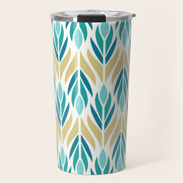 Mid Century Modern Abstract Floral Pattern In Turquoise Teal Aqua And Marigold Travel Mug