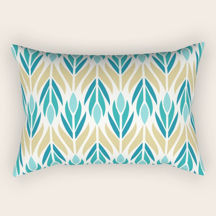 Mid Century Modern Abstract Floral Pattern In Turquoise Teal Aqua And Marigold Rectangular Pillow
