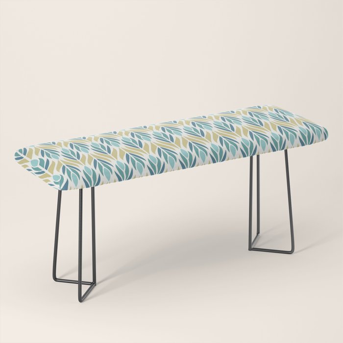Mid Century Modern Abstract Floral Pattern In Turquoise Teal Aqua And Marigold Bench