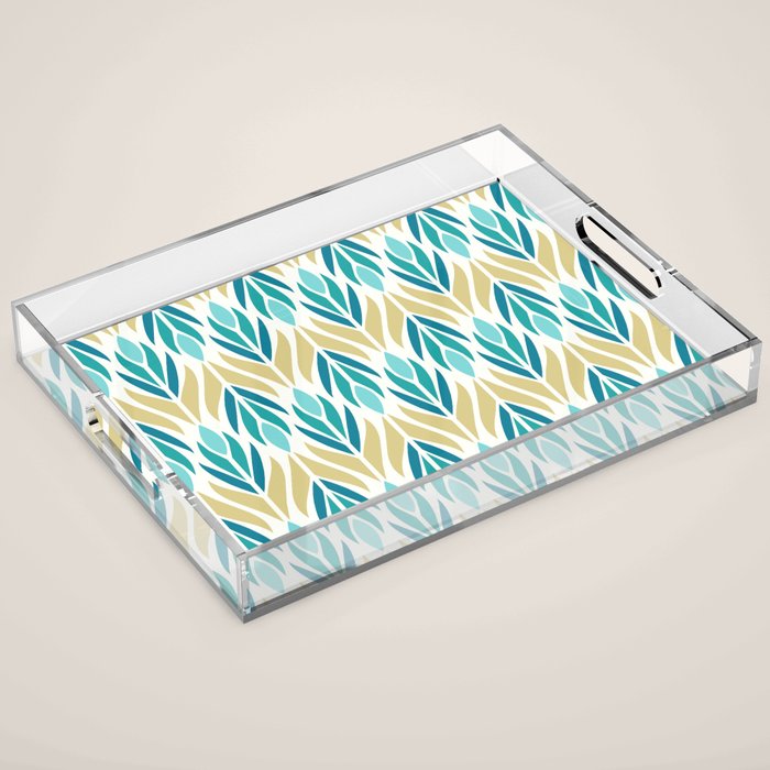 Mid Century Modern Abstract Floral Pattern In Turquoise Teal Aqua And Marigold Acrylic Tray