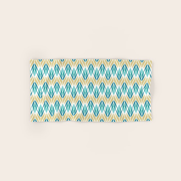 Mid Century Modern Abstract Floral Pattern In Turquoise Teal Aqua And Marigold Bath Towel