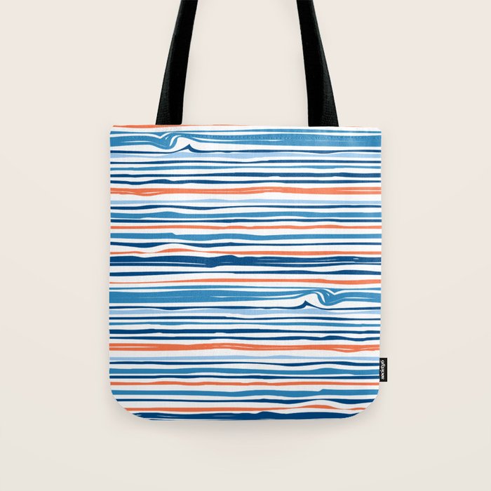 Modern Abstract Ocean Wave Stripes In Classic Blues And Orange Tote Bag