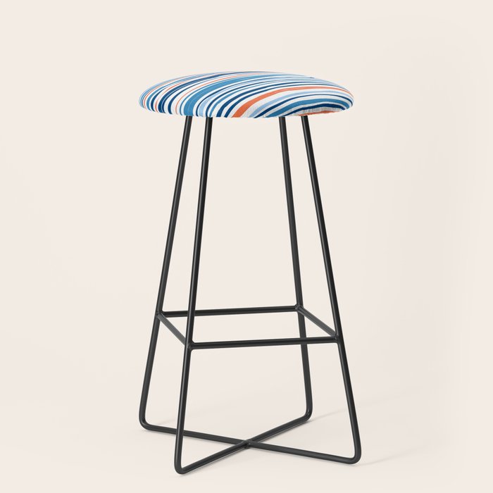 Modern Abstract Ocean Wave Stripes In Classic Blues And Orange Stool