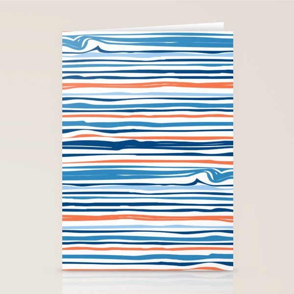 Modern Abstract Ocean Wave Stripes In Classic Blues And Orange Stationery Card