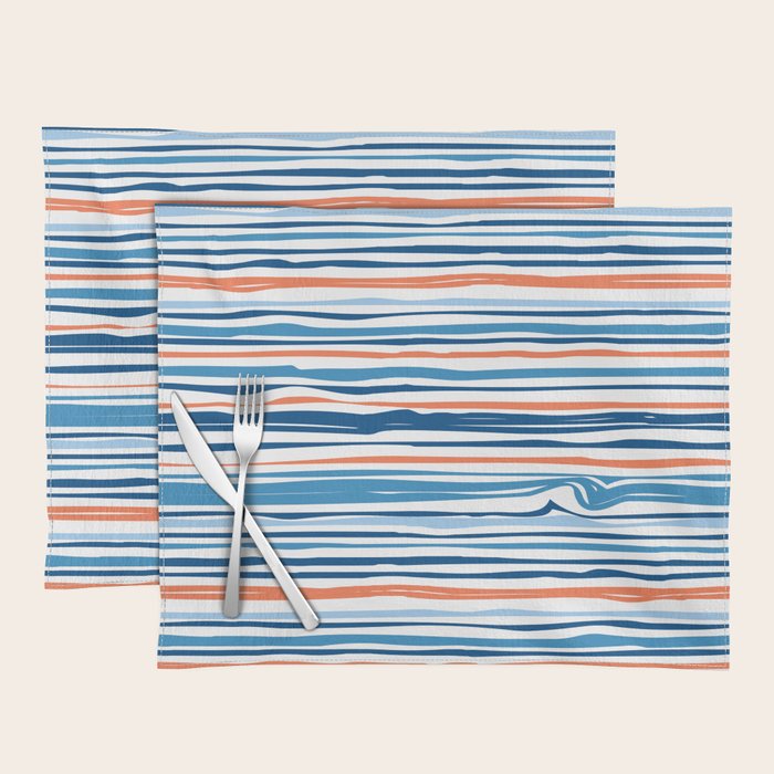 Modern Abstract Ocean Wave Stripes In Classic Blues And Orange Placemat