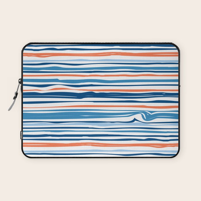 Modern Abstract Ocean Wave Stripes In Classic Blues And Orange Laptop Sleeve