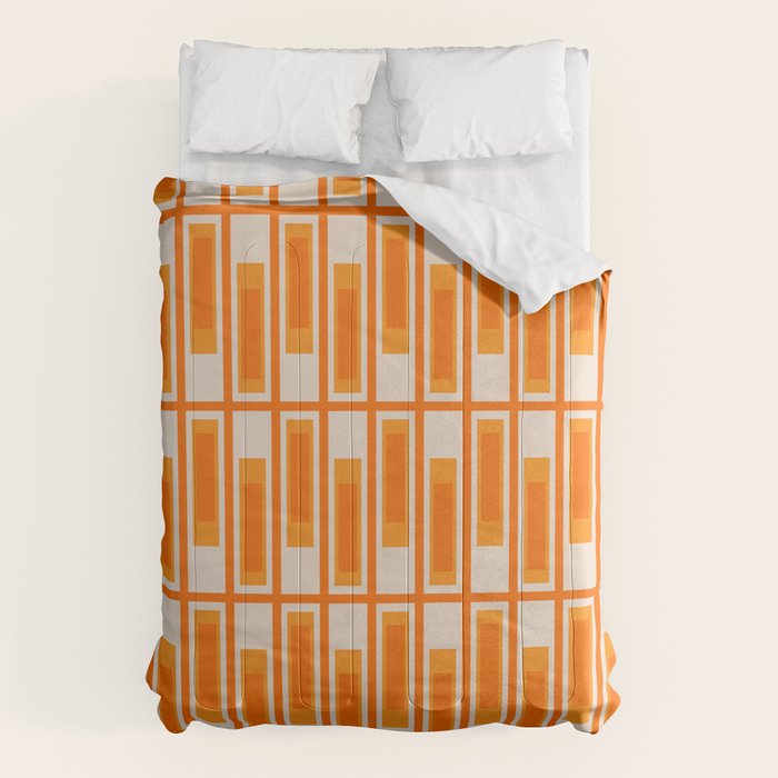 Mid Century Modern Geometric Lexington Ave Pattern In 70s Orange Tones Comforter