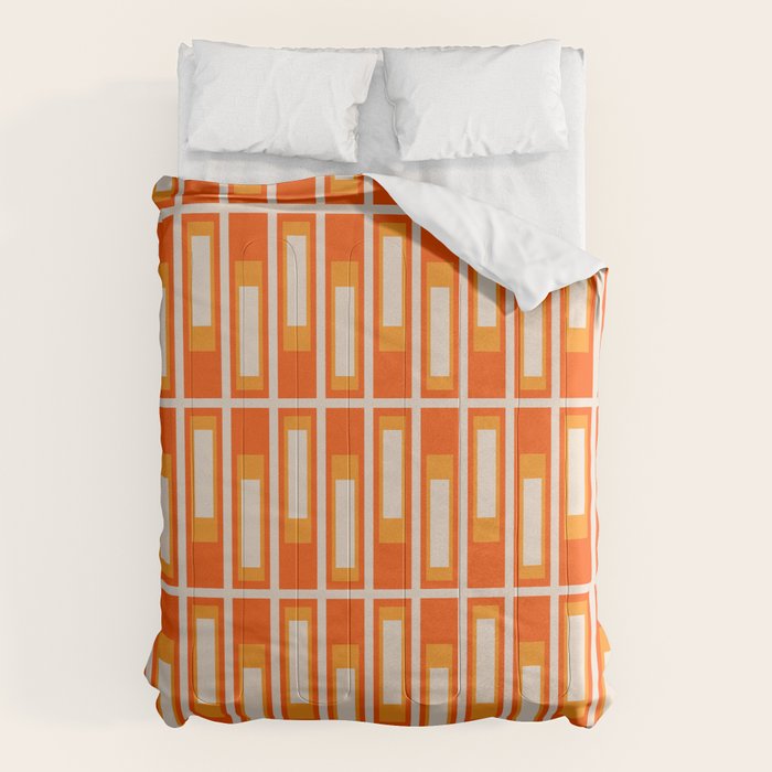 Mid Century Modern Geometric Lexington Ave Pattern In 70s Orange And Cream Beige Comforter