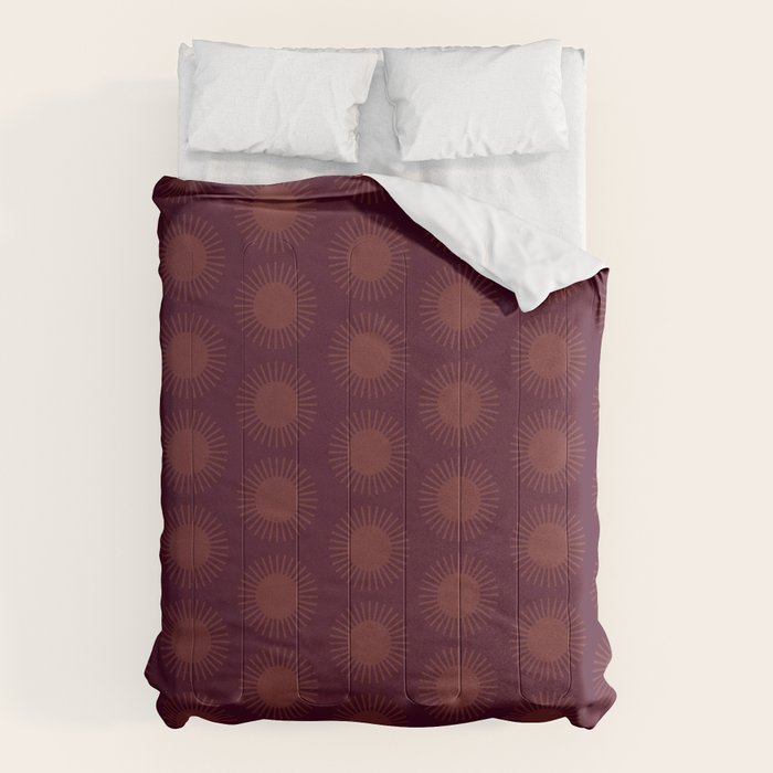 Boho Summer Sun Pattern Xiii Dark Maroon Red Comforter