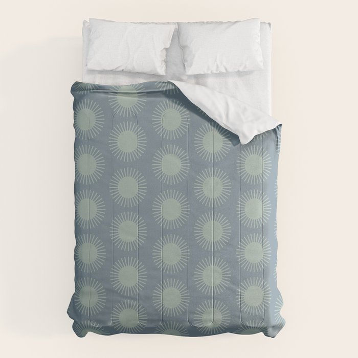 Boho Summer Sun Pattern V Neutral Blue Sage Green Comforter