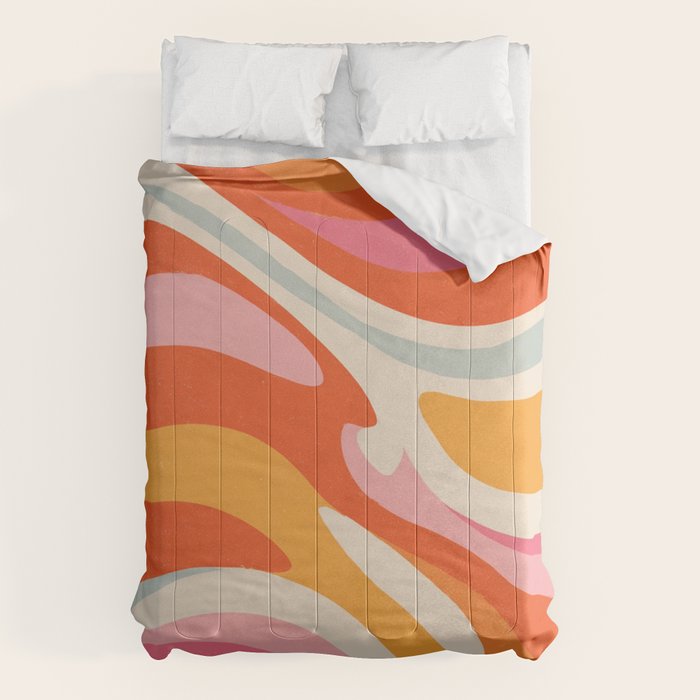 Psychedelic 70s Swirl Pattern - Retro Groovy Abstract Wave Comforter