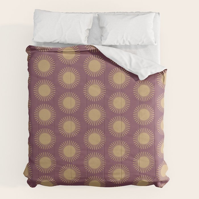 Boho Summer Sun Pattern Xi Mauve And Neutral Yellow Comforter