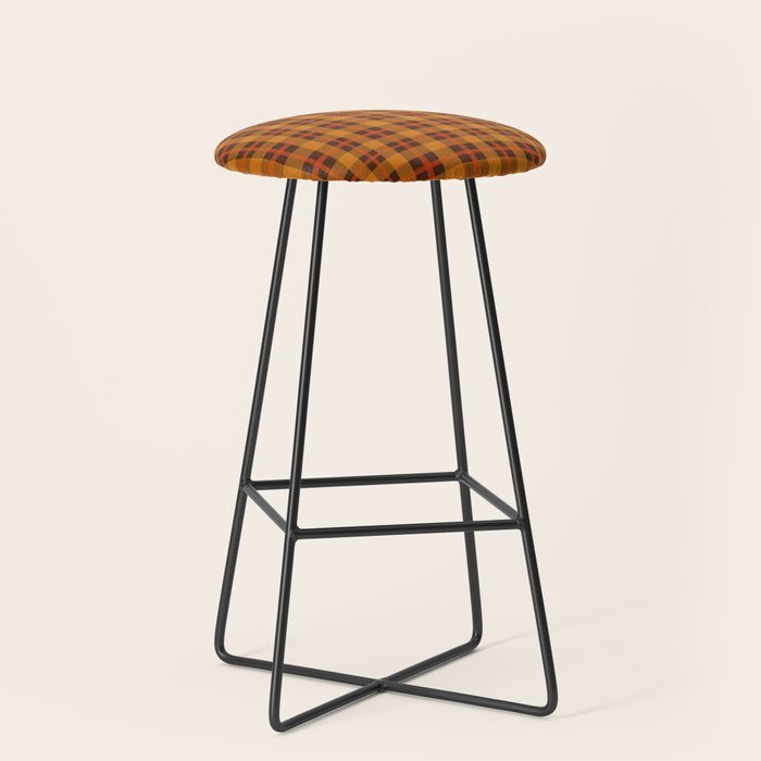 Autumn Plaid Pattern In Retro 70s Orange And Brown Stool