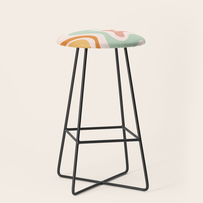 Retro Liquid Swirl Abstract Pattern In Celadon Orange Stool