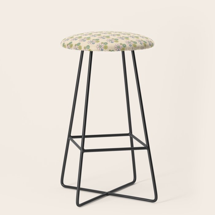 Retro Garden Party 60s 70s Geometric Floral Grid Pastel Pattern Stool