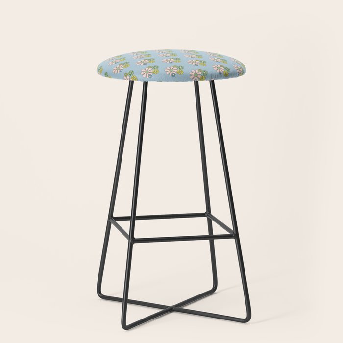 Retro Garden Party 60s 70s Geometric Floral Pattern In Pastel Blue Pink Green Stool