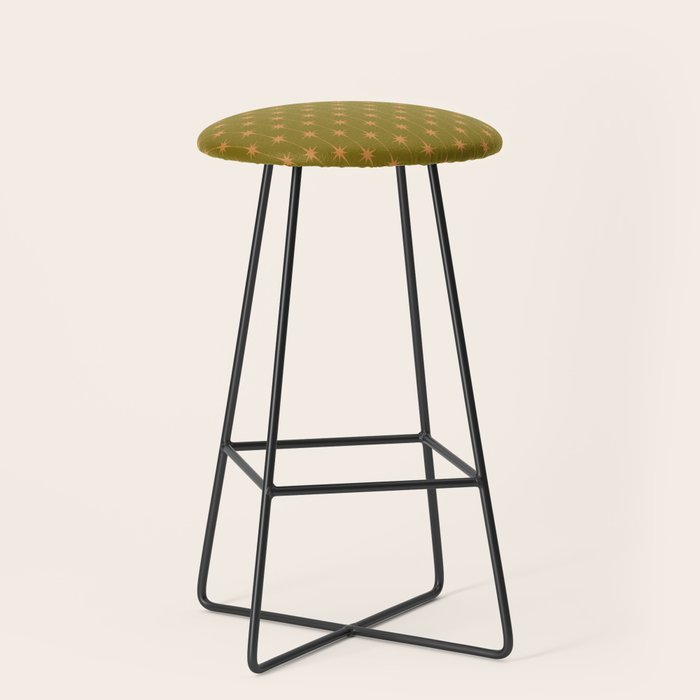 Mid Century Modern Stars And Dots Pattern In Vintage Olive Green And Orange Stool