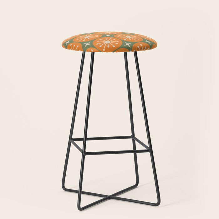 Mid Century Modern Atomic Dots And Stars Retro Pattern In Mossy Sage Olive Green Orange Beige Stool