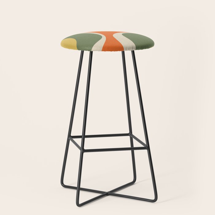 Retro Groove Mid Century Modern Abstract Pattern In Mossy Sage Olive Green Orange Mustard Stool