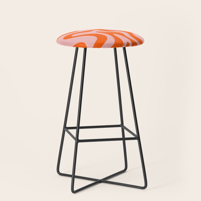Groovy Retro Liquid Swirl Abstract Orange And Pink Pattern 4 Stool