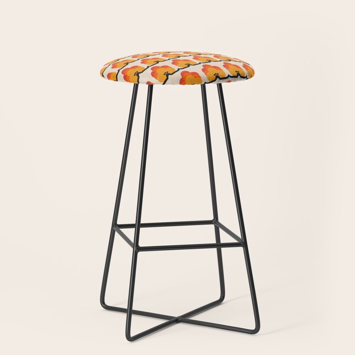 Retro Cloud Stripe 70s Floral Pattern Stool