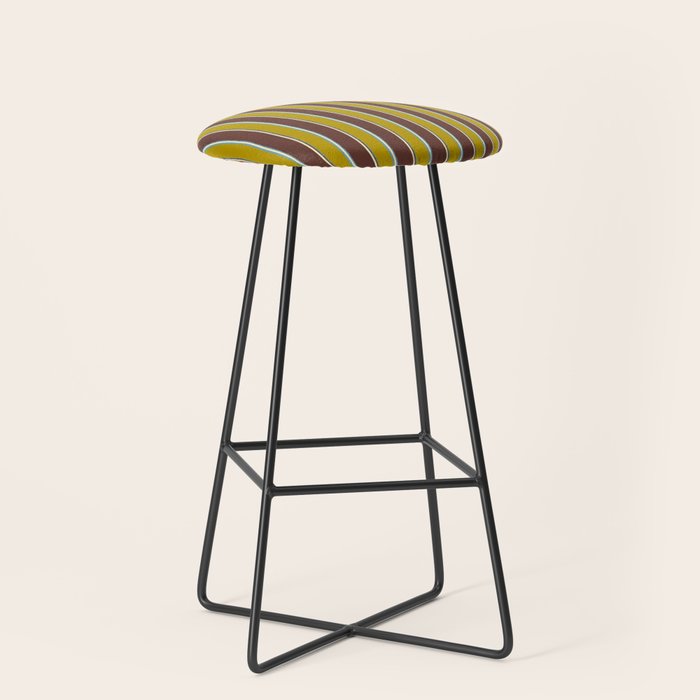 Eclectic Watercolor Paper Stripes Vertical Pattern Chartreuse Brown Blue Cream Stool