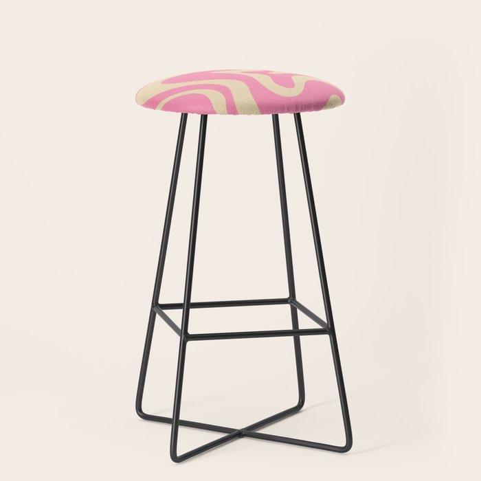 Retro Liquid Swirl Abstract Pattern In Pink Cream Stool