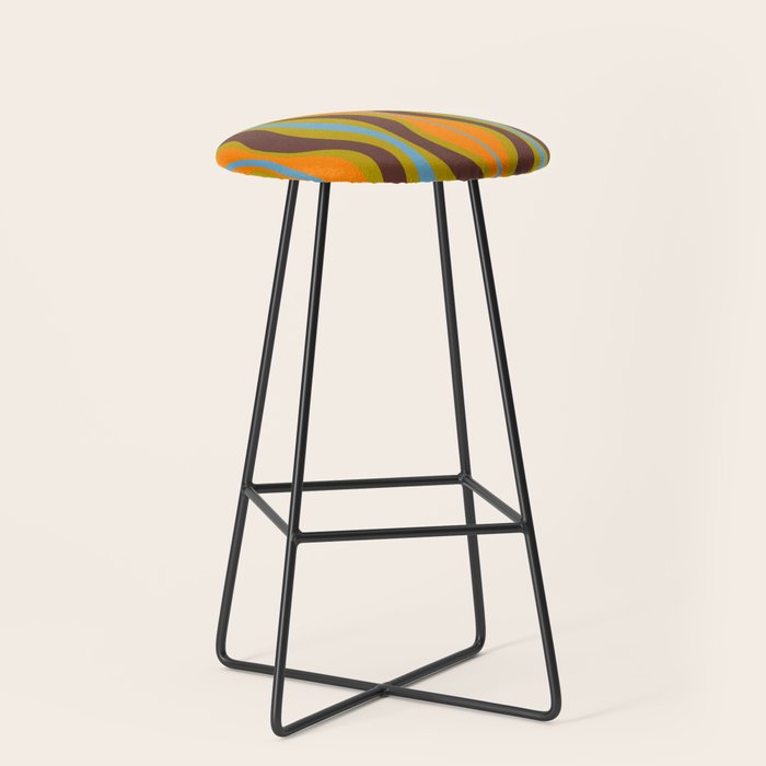 Retro Hourglass Abstract Eclectic Pattern In Brown Chartreuse Blue Orange Stool